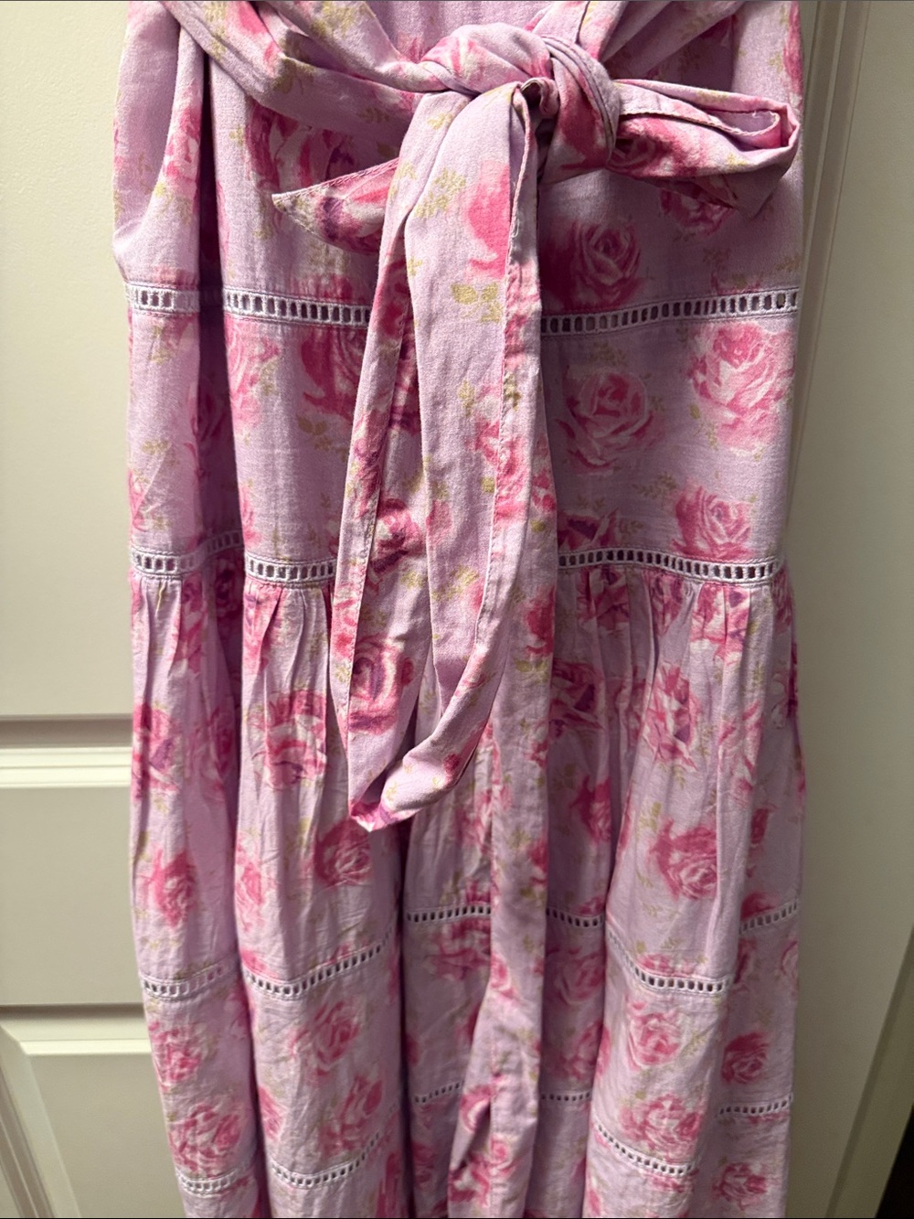 LoveShackFancy Pink Floral Ruffle-Shoulder Midi Dress - Picture 5 of 8